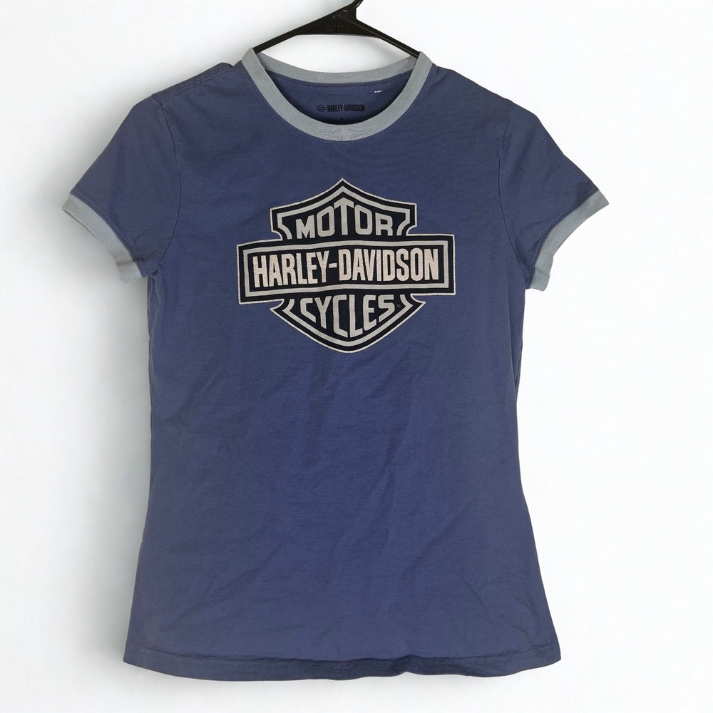 Harley Davidson Ringer Tee Shirt Women's Small Bar And Shield Hd Motorcycles
